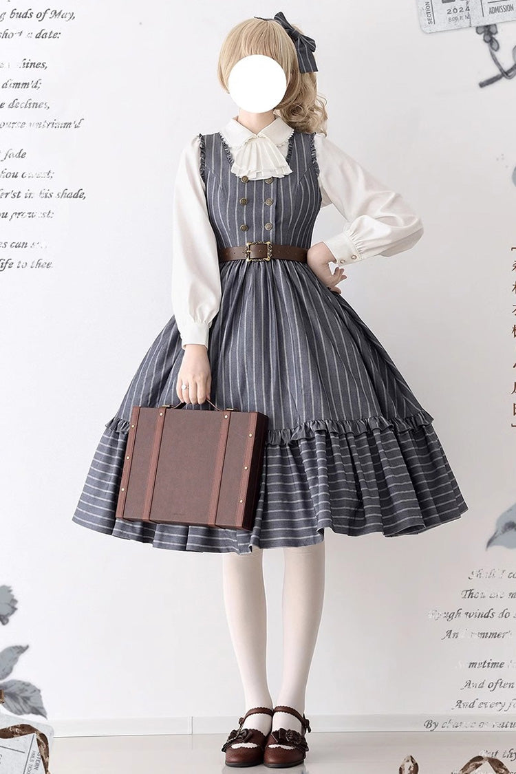 [Small Estate] Sleeveless Ruffle Fishbone Classic Vintage Elegant Lolita Dress 3 Colors