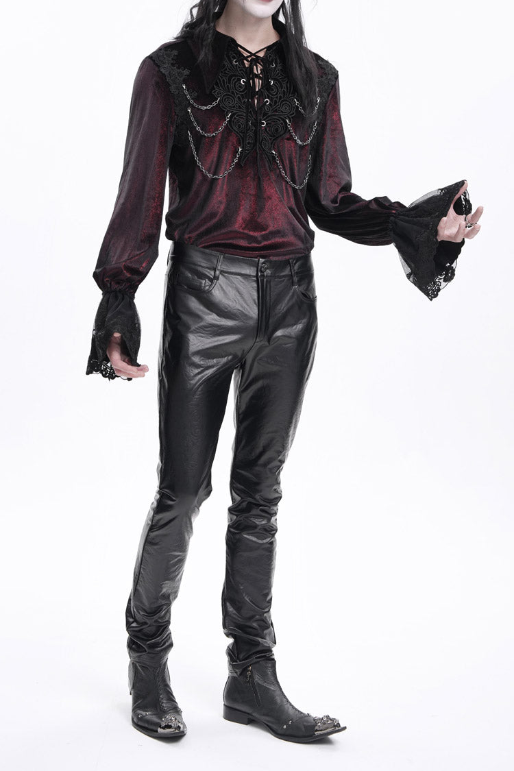 Black Faux Leathet Button Men's Gothic Pants