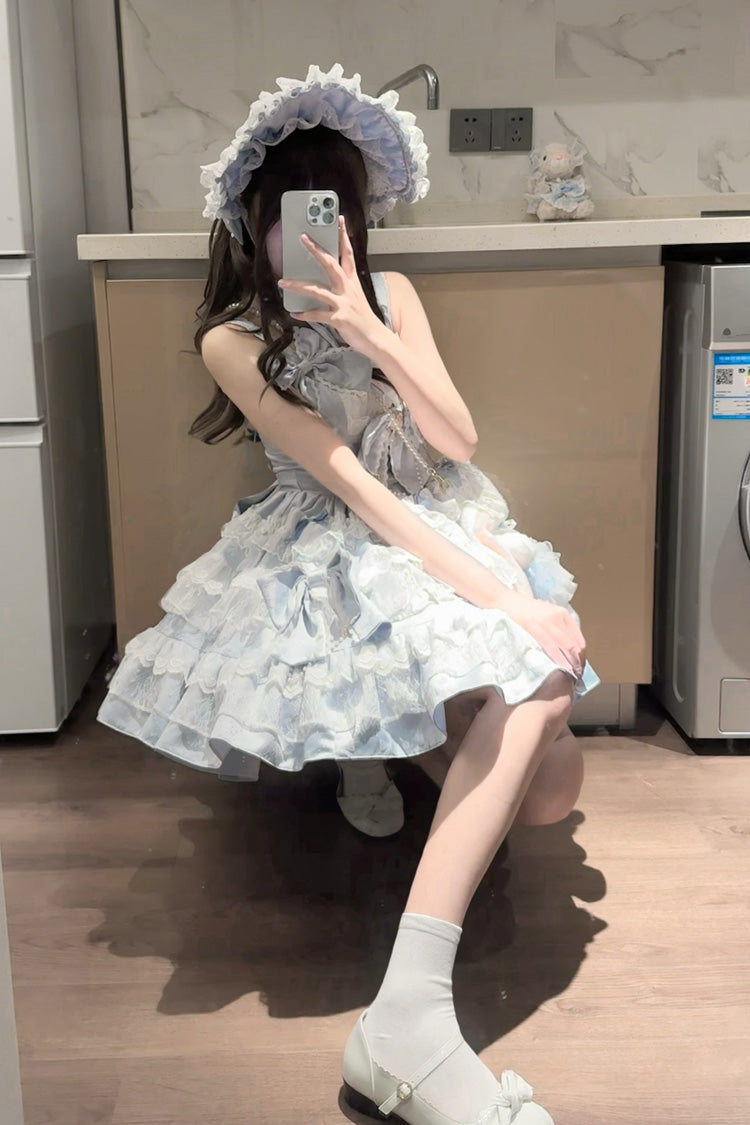 Blue [Sweetheart Doll] Multi-Layered Ruffle Bowknot Lace Sweet Princess Gorgeous Lolita Jsk Dress