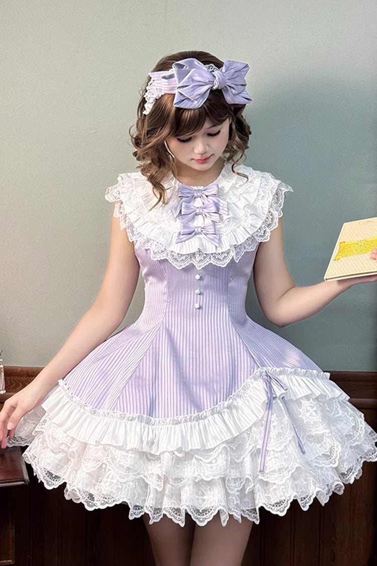 Purple [Miss Tsundere] Sleeveless Multi-Layered Ruffle Bowknot Lace Asymmetric Sweet Princess Lolita Dress