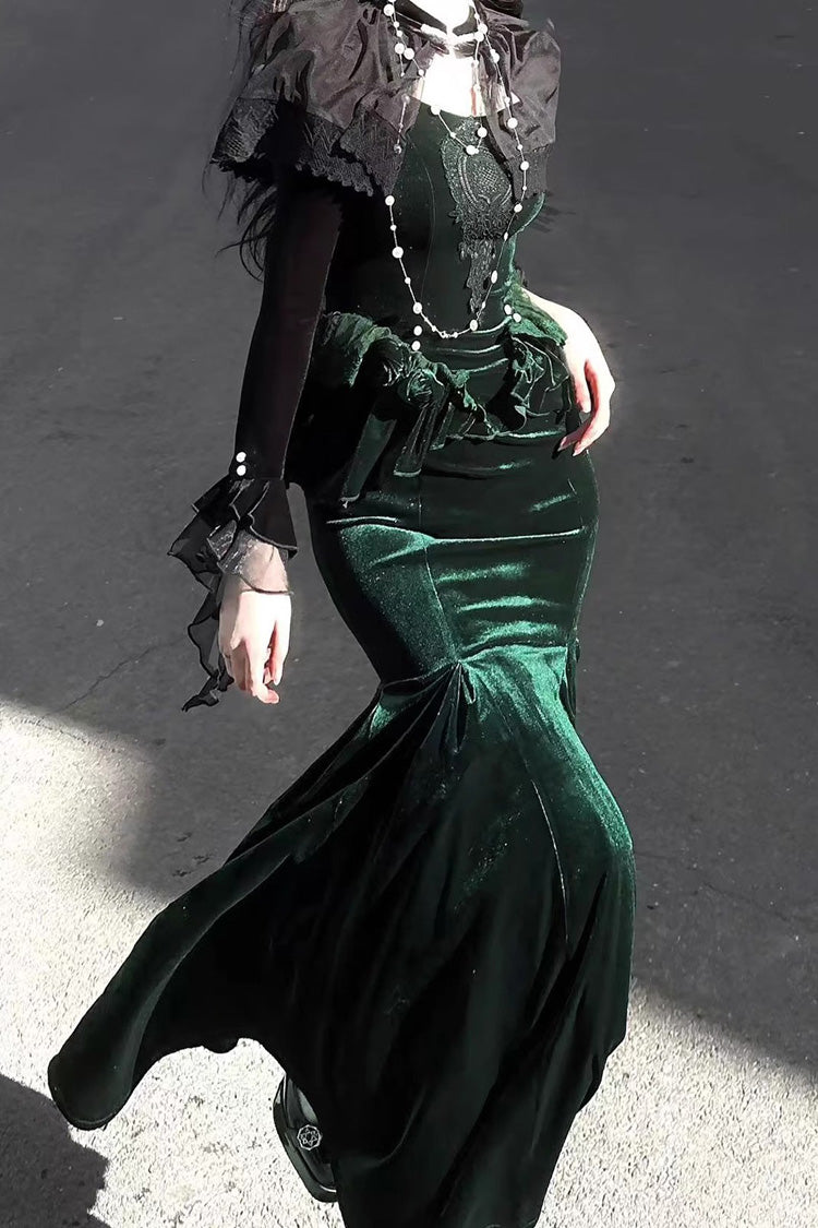 Green [Dark Forest] Ruffle Embroidery Slim Elegant Lolita Jsk Fishtail Dress