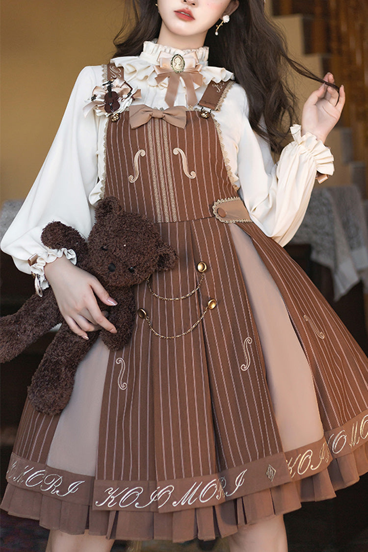 The Violin Embroidery Print Ruffle Bowknot Sweet College Style Lolita Strap Dress 2 Colors