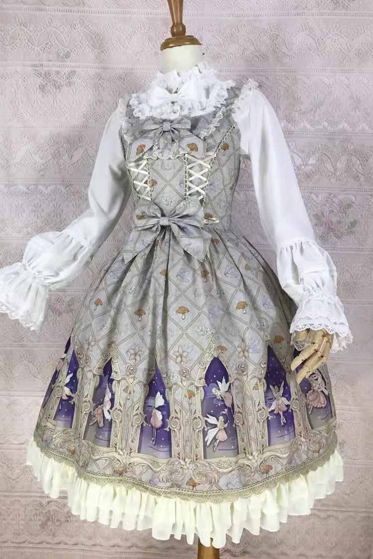 Süßes Lolita-JSK-Kleid mit Rüschen und Schleife im Dream Elf-Print in 6 Farben