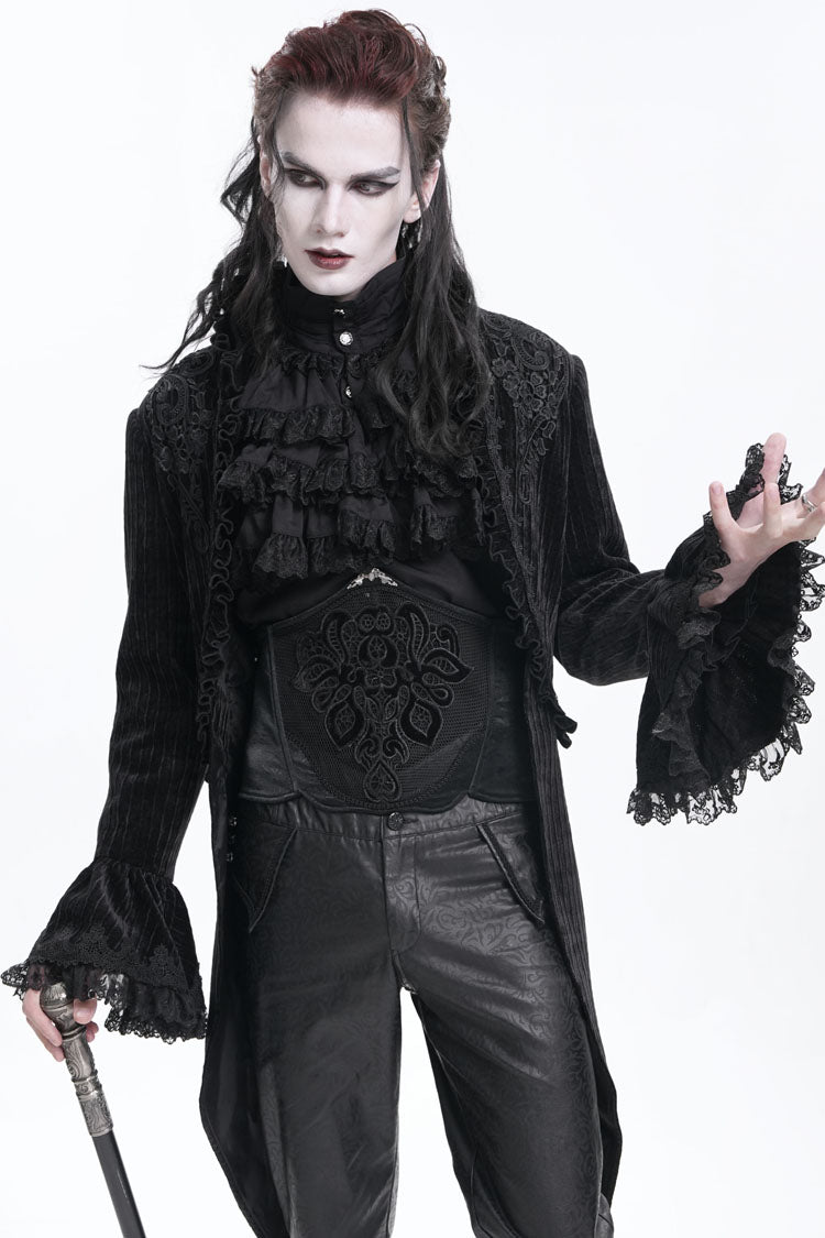 Black Stand Collar Swallow-tailed Long Sleeves Lace Men's Gothic Jacket