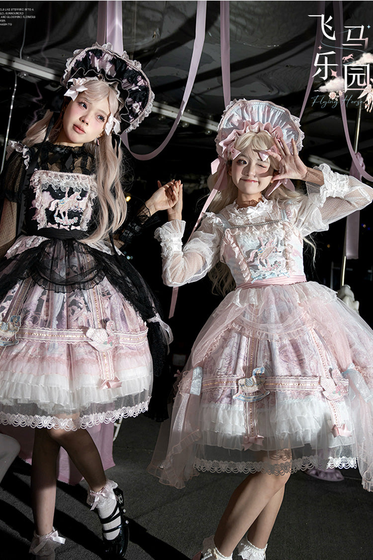 Pink/Blue [Pegasus Park] Multi-Layered Print Ruffle Bowknot Lace Sweet Gorgeous Lolita Jsk Dress