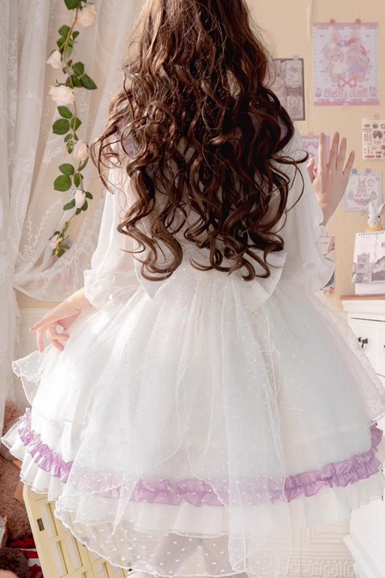 White/Purple Song of Mist and Gauze Ruffle Bowknot Sweet Lolita Dress