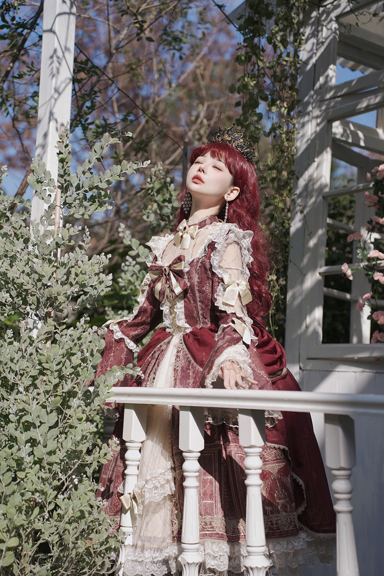 Rotes klassisches Lolita-Prinzessinnenkleid mit Barock-Palast-Print