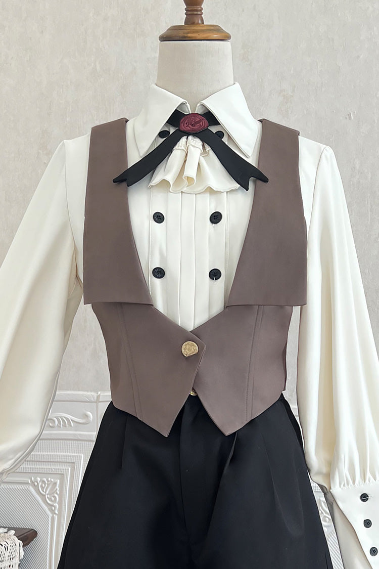 White [Little Detective] Long Sleeves Bowknot Ouji Prince Handsome Lolita Blouse