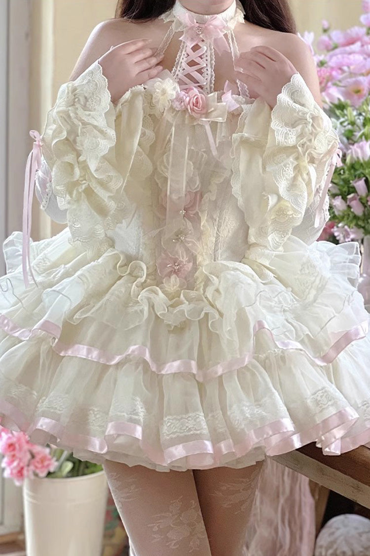 Multi-Color Ballet of Flora Halterneck Multi-layer Ruffle Lace Sweet Lolita Dress