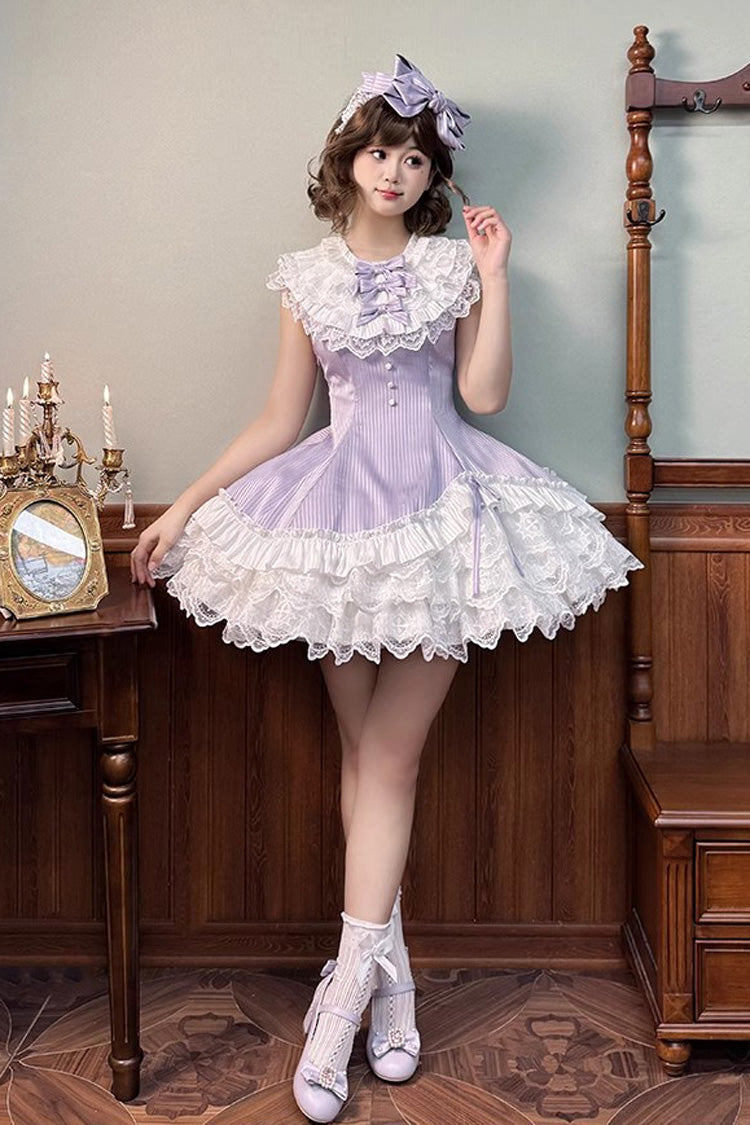 Purple [Miss Tsundere] Sleeveless Multi-Layered Ruffle Bowknot Lace Asymmetric Sweet Princess Lolita Dress