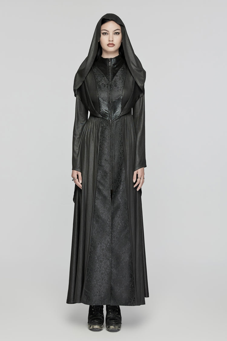 Black Long Trumpet Sleeves Hooded Women's Gothic Dress