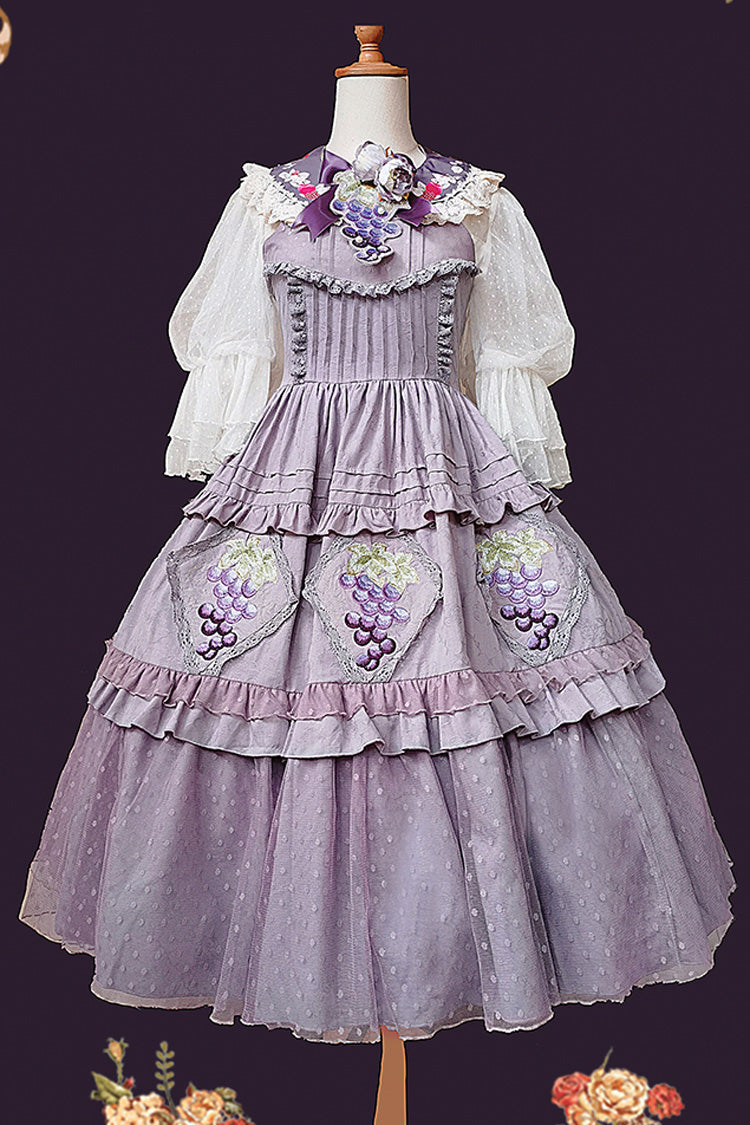 Purple [Vineyard] Sleeveless Jacquard Print Ruffle Embroidery Sweet Lolita Jsk Dress