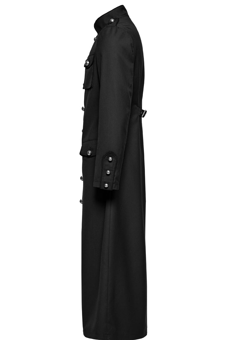 Black Stand Collar Slim Big-Pocket Men's Gothic Coat