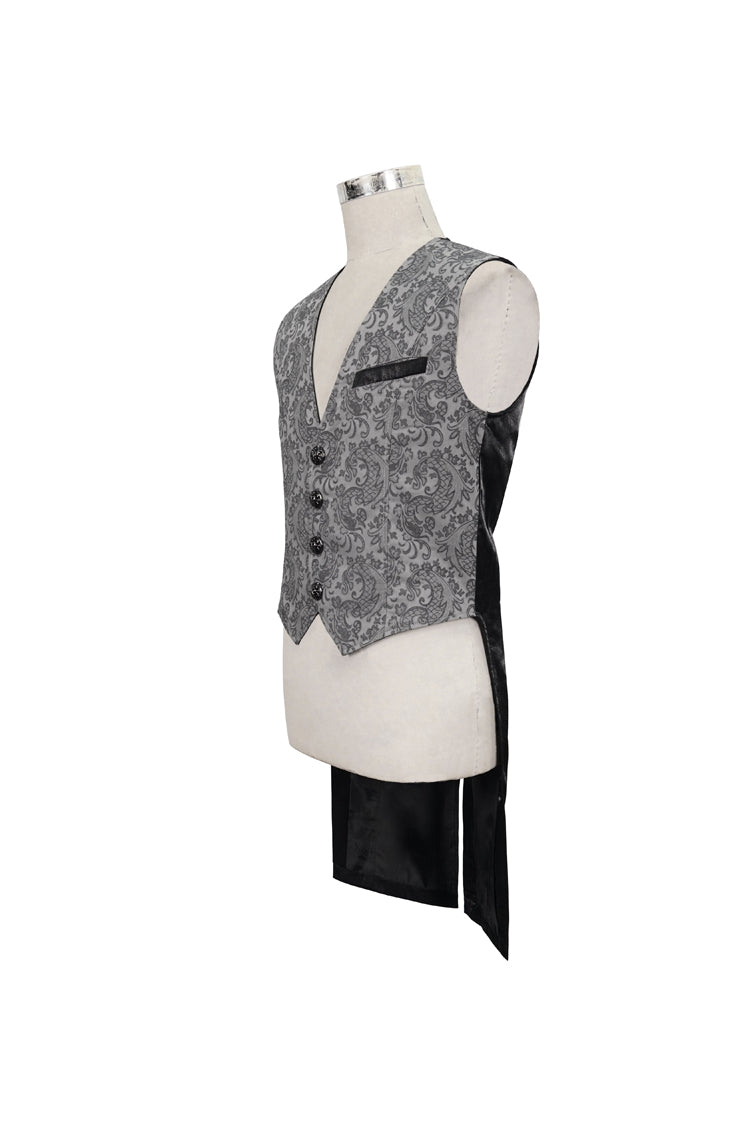 Gray Fashion Vintage Print Non-Stretch Fit Mid-Century Men's Gothic Tuxedo Vest