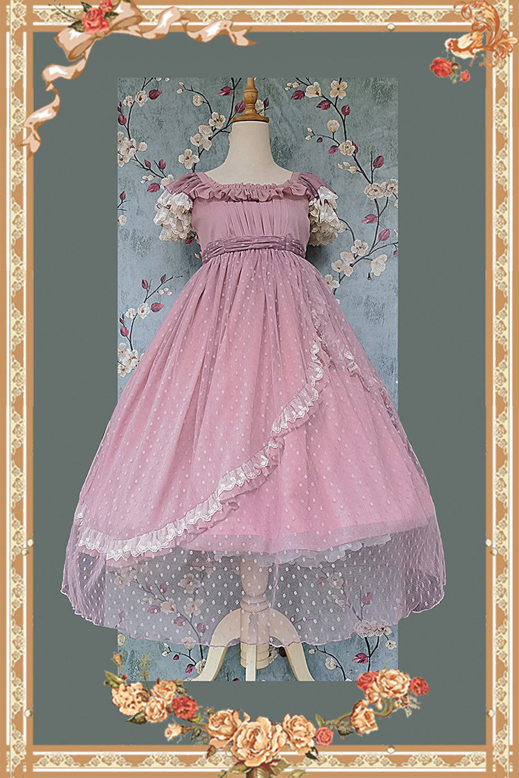 Pink [Moon goddess *Mediana*] Polka Dot Print Ruffle Bowknot Asymmetric Sweet Elegant Lolita Dress