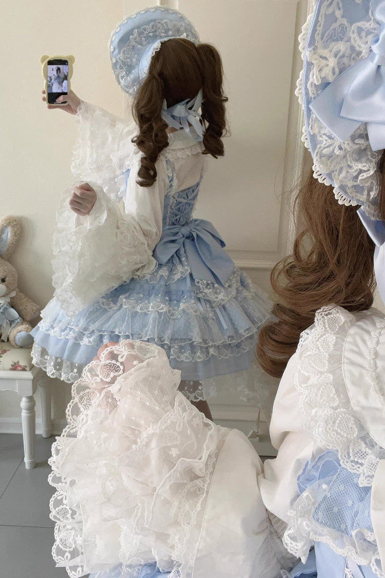 Blue [Love Overture] Multi-Layered Ruffle Bowknot Lace Sweet Lolita Jsk Dress