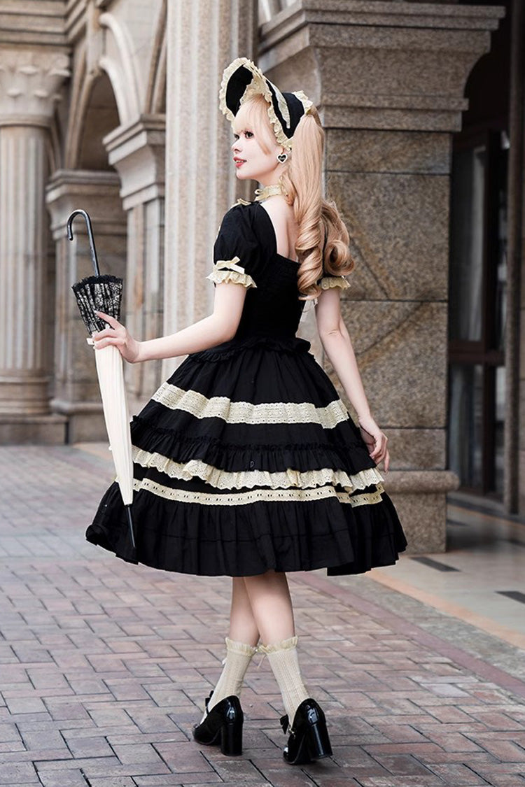 Black Chapter Seventh Night Short Sleeves Multi-layer Ruffle Bowknot Sweet Lolita Dress