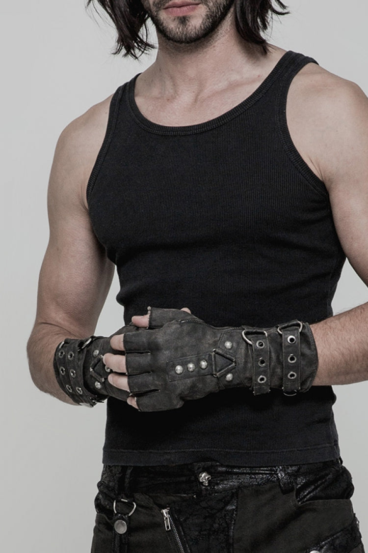 Steampunk-Handschuhe aus PU-Leder für Herren mit Metallschnalle, 2 Farben