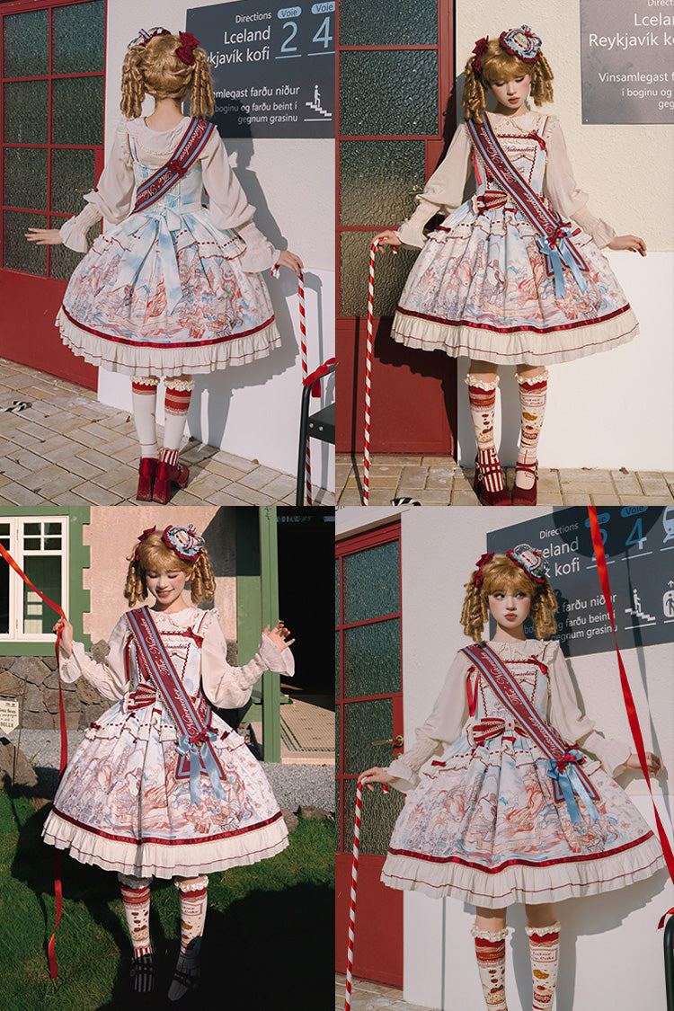 Multi-Color [Nutcracker] Sleeveless Print Ruffle Bowknot Sweet College Style Lolita Jsk Dress