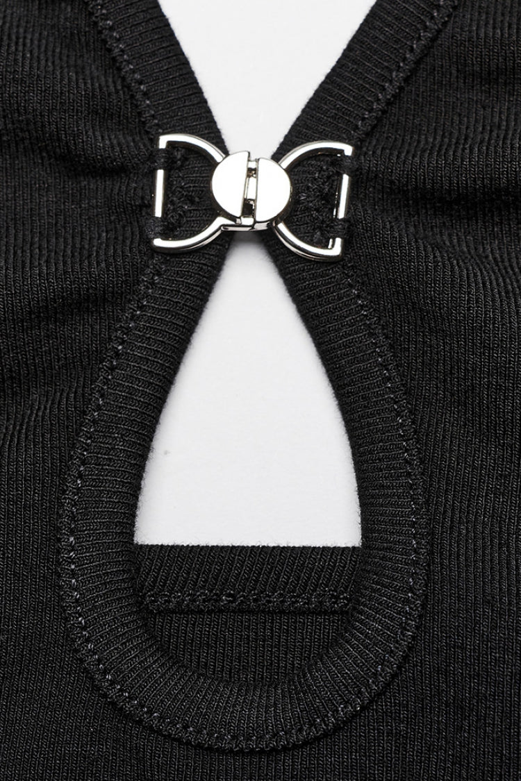 Schwarze Neckholder-Drop-Hollow-Punk-Weste für Damen