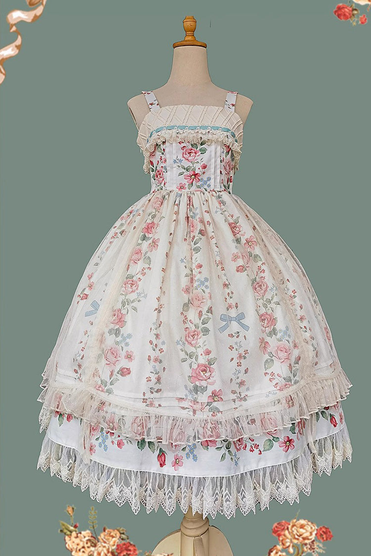 Apricot Rose Morning Dew Print Sweet Elegant Lolita Jsk Dress