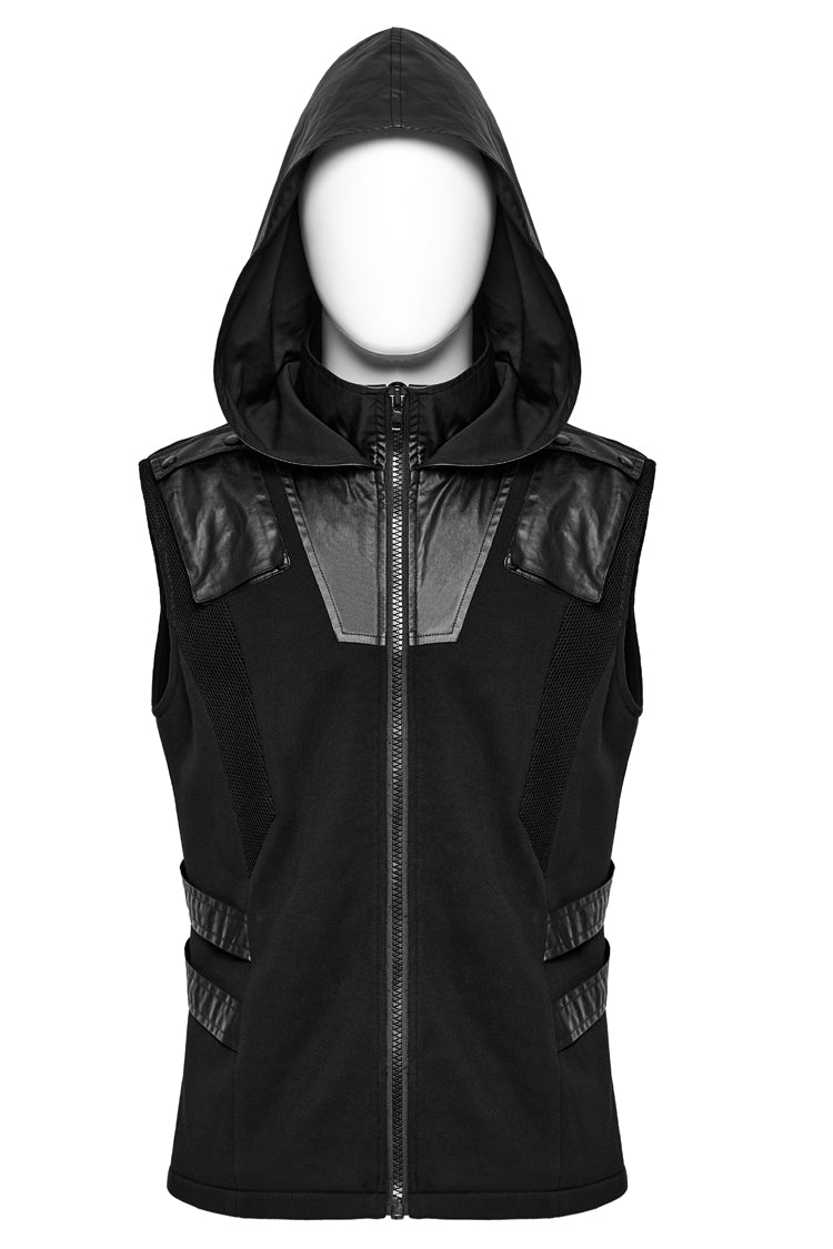 Black Stitching Hooded Men's Punk Vest