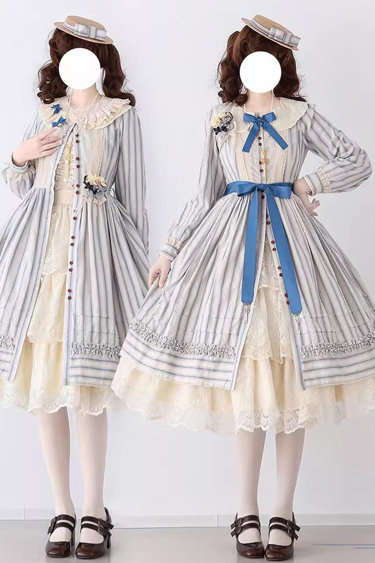 Forest Atlas süßes Lolita-Kleid mit Streifenmuster, langen Ärmeln und Schleife, 3 Farben