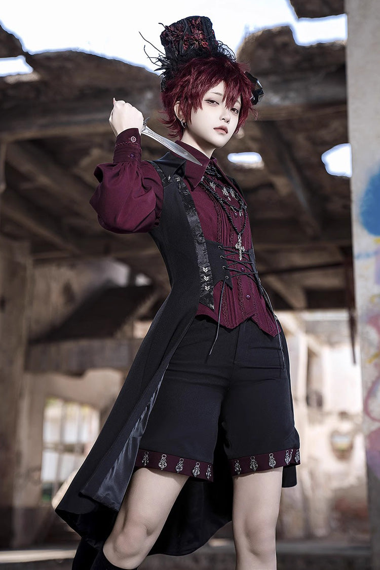 Schwarze, bedruckte, schmale Gothic-Lolita-Shorts im Vintage-Stil von Prince Ouji