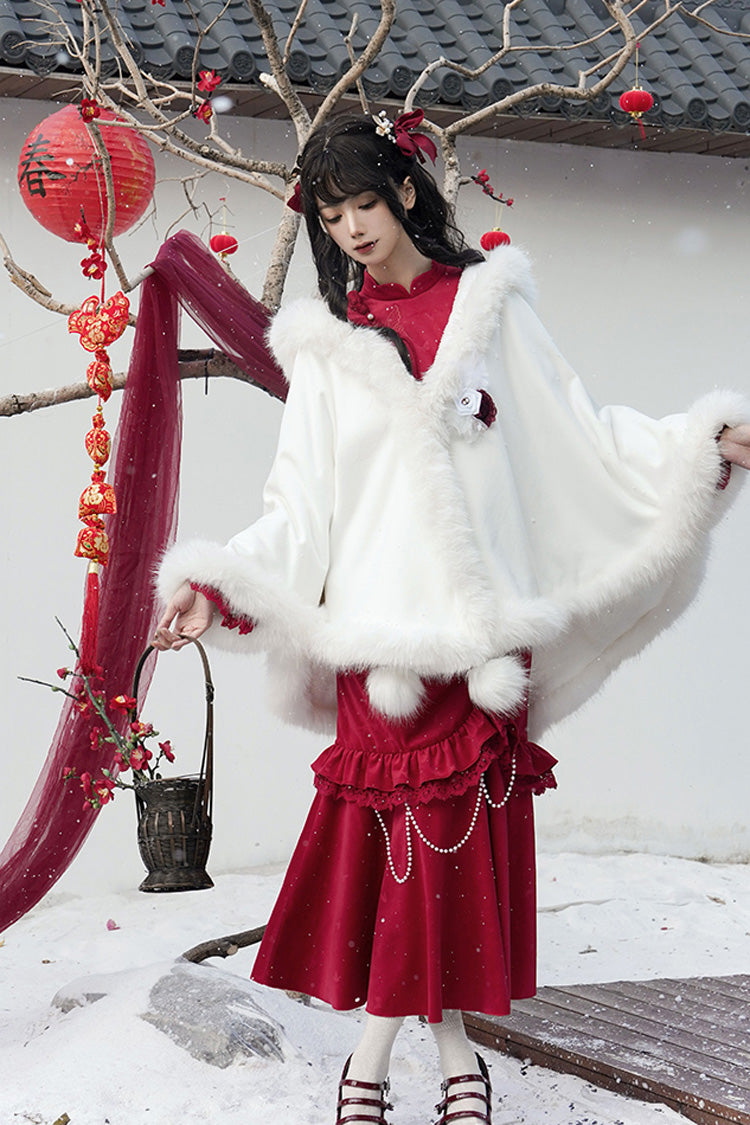 Rotes, langärmliges, gerüschtes, besticktes Schleifenkleid mit Spitze im klassischen chinesischen Stil, elegantes Lolita-Kleid