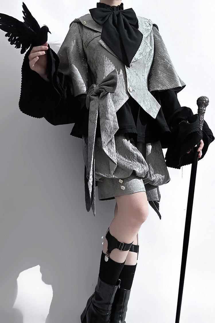 Grey Rabbit Hunt Dark Pattern Jacquard Print Bowknot Ouji Vintage Prince Lolita Coat