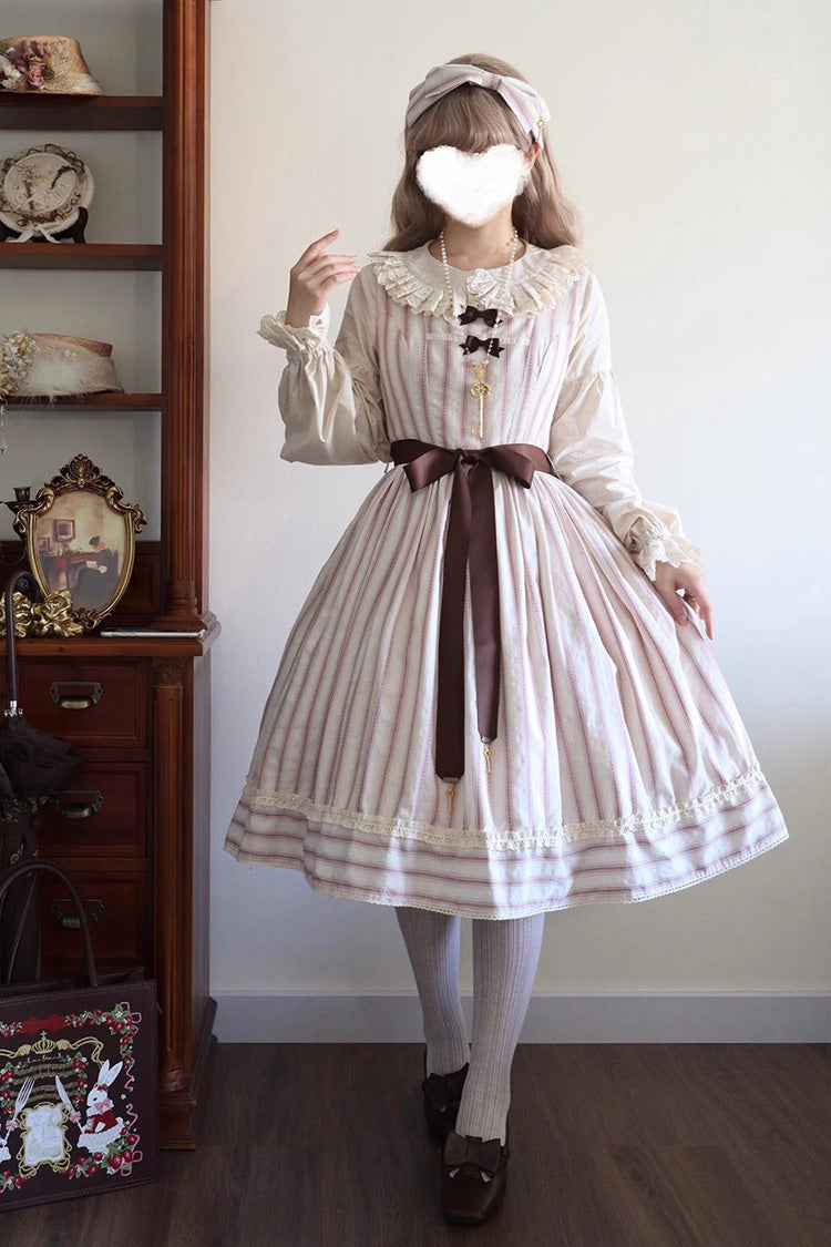 Forest Atlas Striped Print Bowknot Sweet Lolita Jumper Dress 3 Colors