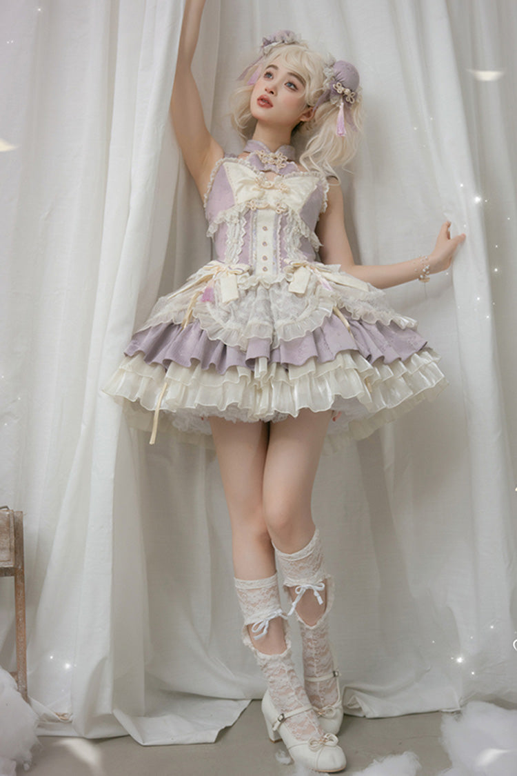 Purple White Pear Dream Multi-layer Ruffle Lace Sweet Chinese Style Princess Lolita Jsk Dress