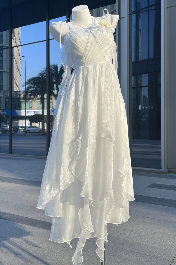 White Moonlight Chiffon Backless Bowknot Asymmetric Sweet Lolita Jsk Dress