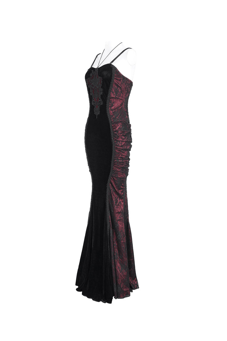 Black/Red High Waisted Embroidery Women's Gothic Dress