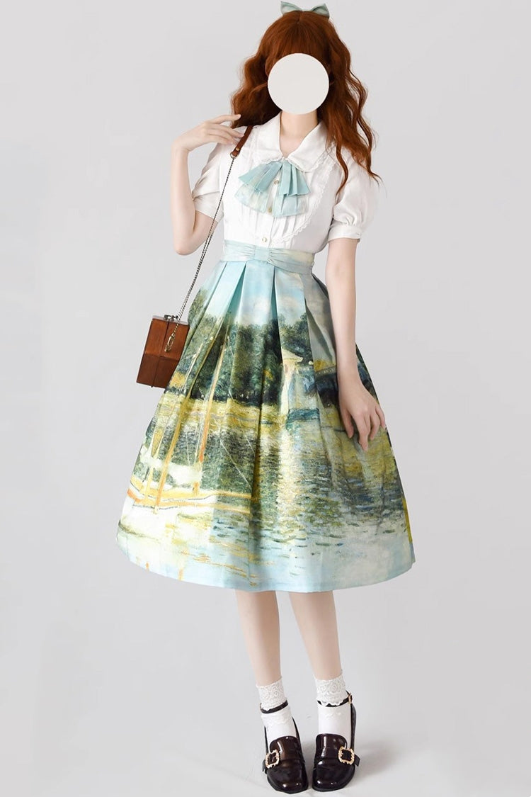 [Forest Basket] Multi-Color Monet Oil Painting Print Ruffle Classic Vintage Lolita Skirt 10 Colors