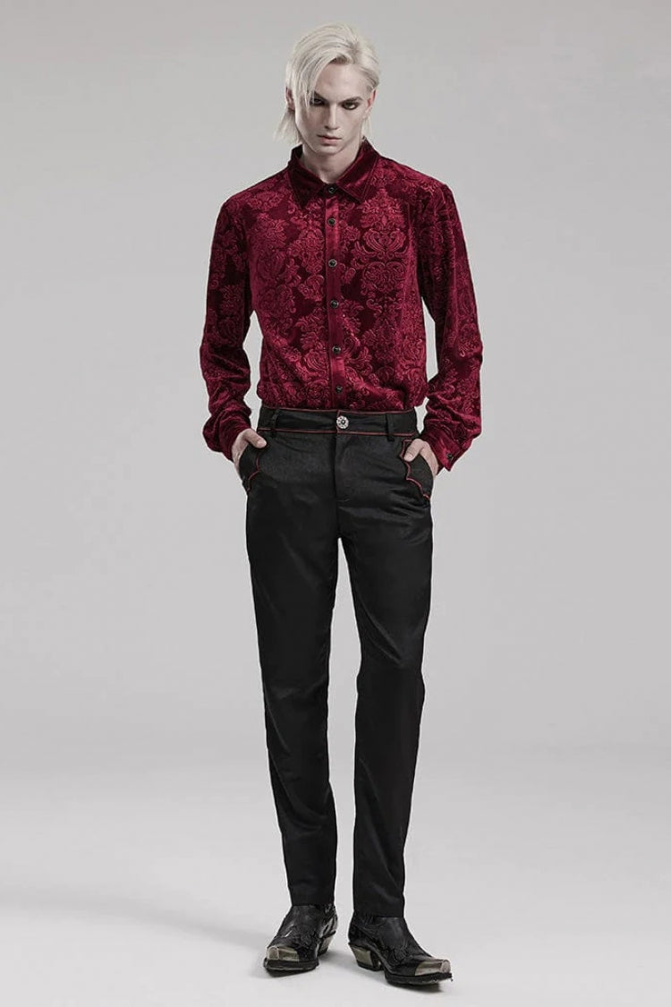 Men's Long Sleeves Embossed Velvet Print Gothic Gorgeous Blouse 2 Colors