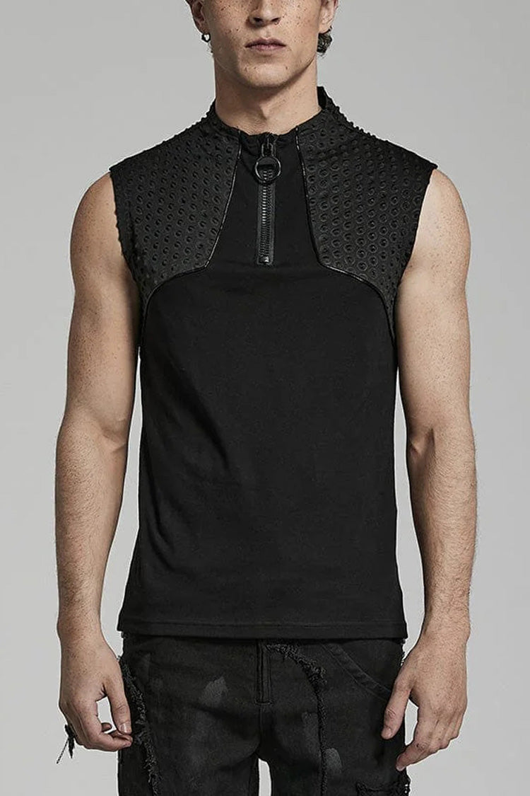 Black Sleeveless Stitching Zipper Mens Steampunk Vest