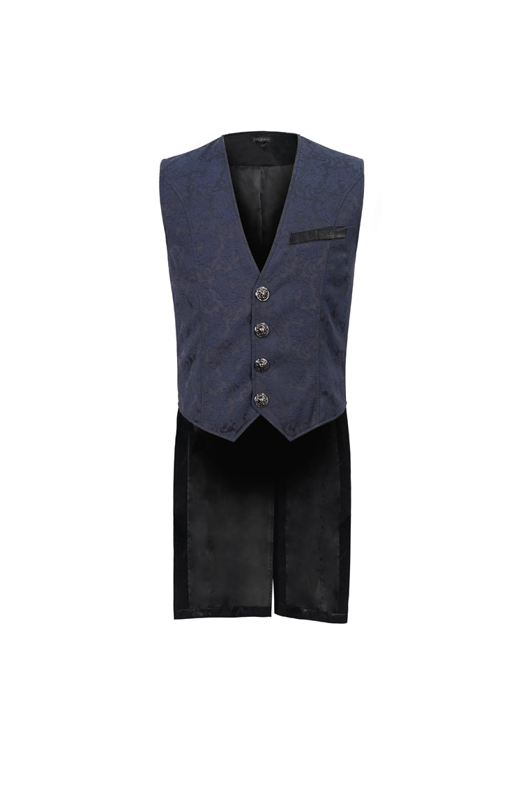 Blue Stylish Retro Print Non-Stretch Fit Mid-Century Men's Gothic Tuxedo Vest