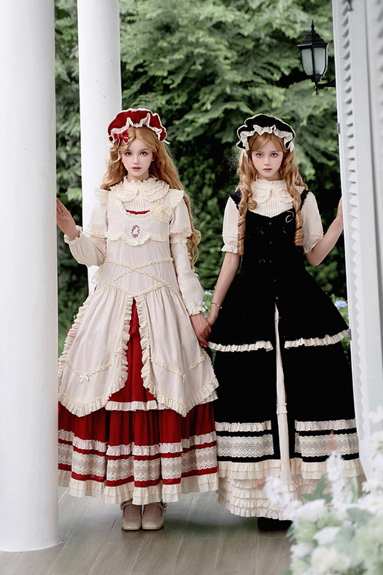 Schwarzes [Lily] Mehrlagiges Rüschenspitzen-Klassisches Elegantes Lolita-Jsk-Kleid