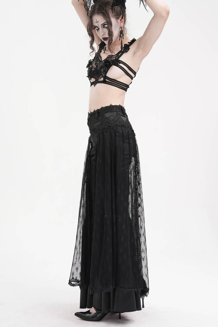 Black Crochet Lace Mesh Women's Gothic Pants