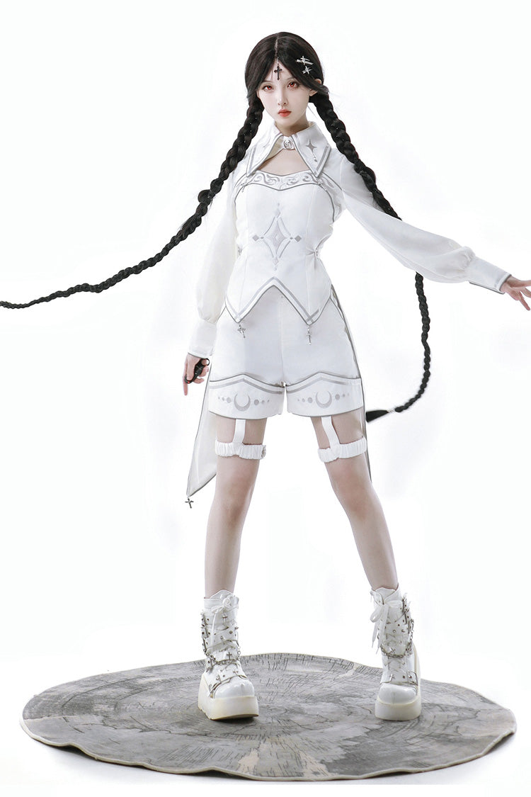 White Bionic Dimension Futuristic Mechanical Style Print Ouji Fashion Lolita Top