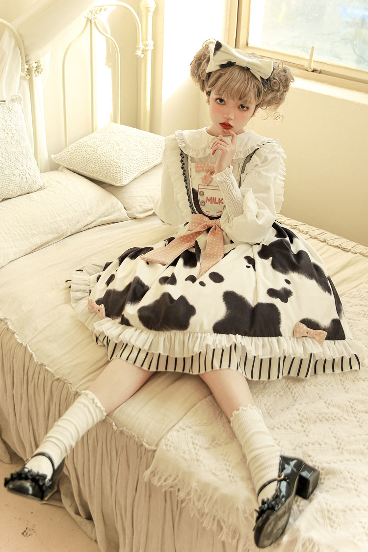 Milk Cow Print Ruffle Bowknot Sweet Lolita Jsk Dress 5 Colors