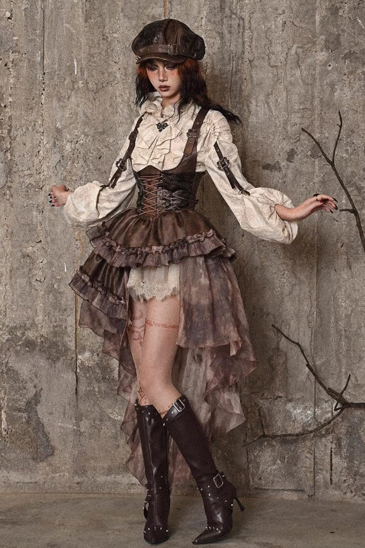 Brown Chest Straps Ruffle Irregular Detachable Tail Punk Lolita Dress