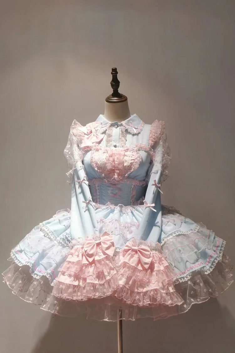 Blau/Rosa Pray Mehrlagiges Rüschen-Spitzen-Lolita-JSK-Kleid mit süßer Prinzessinnen-Optik