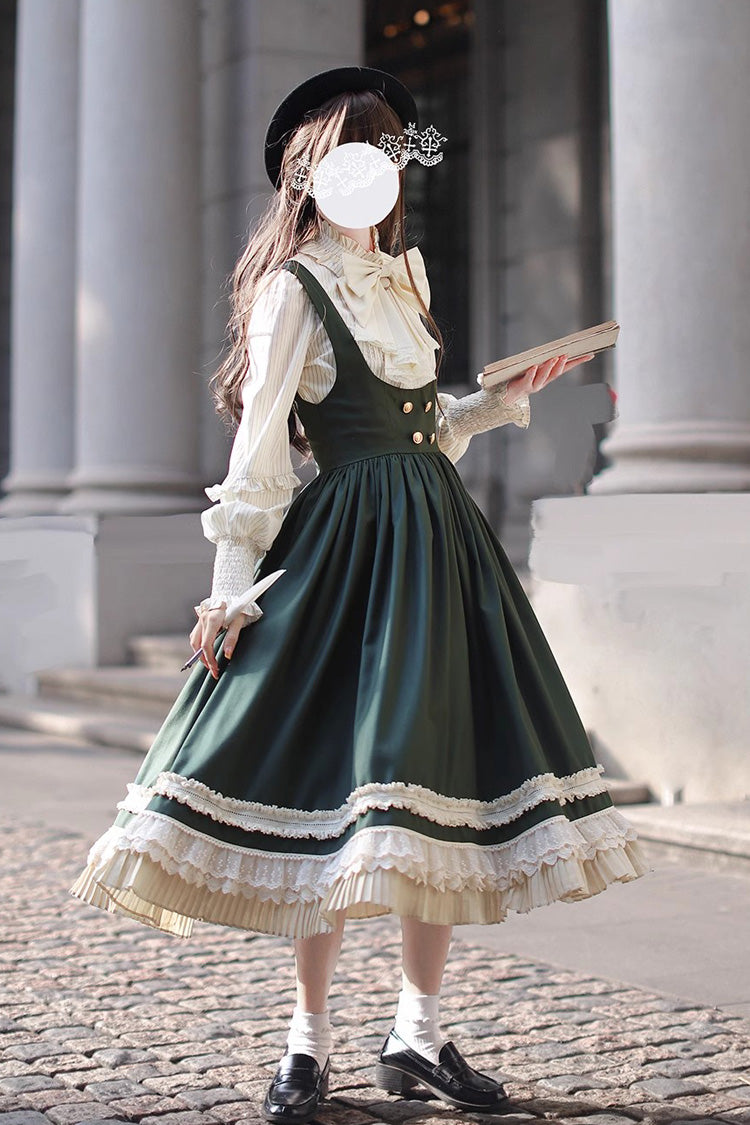 Grün [Artemis SP] Elegantes Lolita-Pulloverkleid im College-Stil mit Rüschen und Schleife