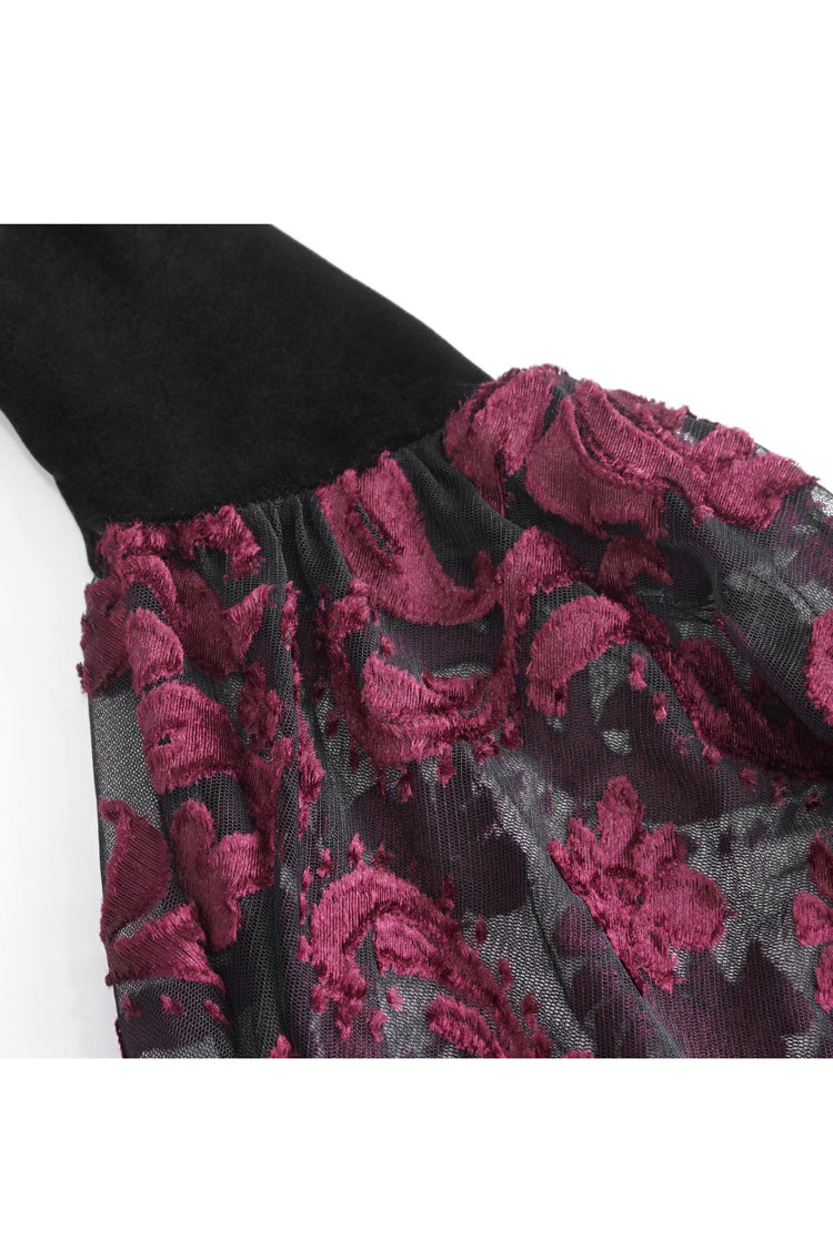 Black/Red Off Shoulder Trumpet Sleeves Embroidery Lace Women's Gothic Blouse