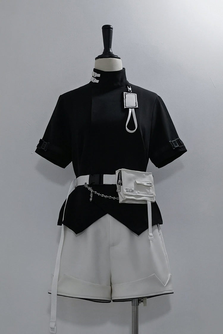 Black Functional Style Stand Collar Short Sleeves Ouji Fashion Prince Handsome Lolita Blouse