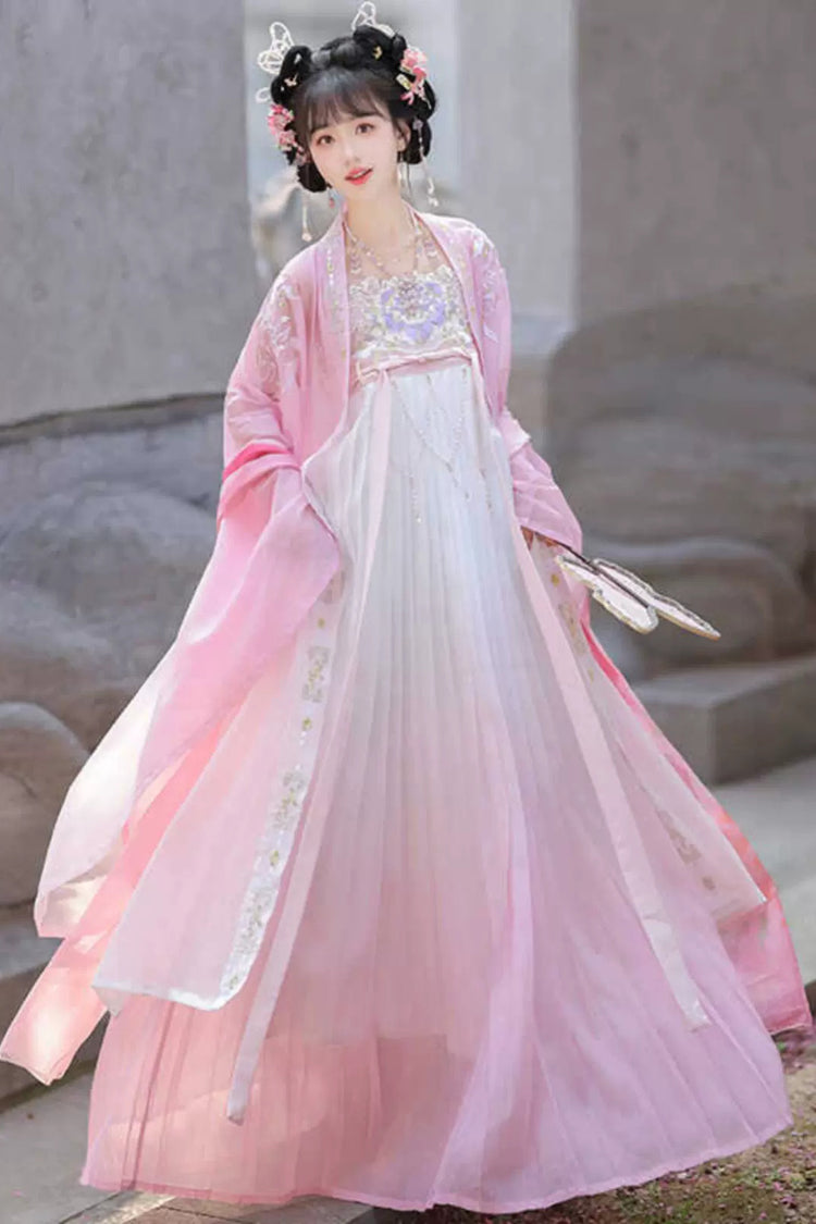 Embroidery Gradient Hem Women's Classic Hanfu Dress 2 Colors