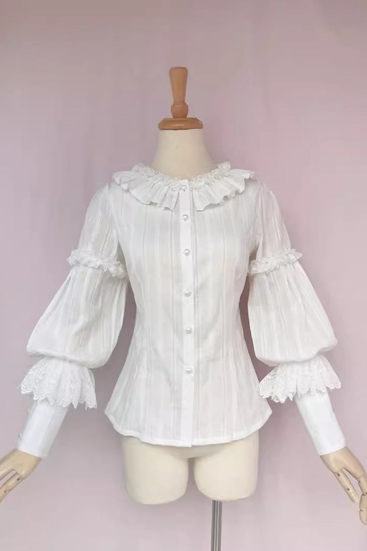 White Long Sleeves Jacquard Ruffle Sweet Lolita Blouse