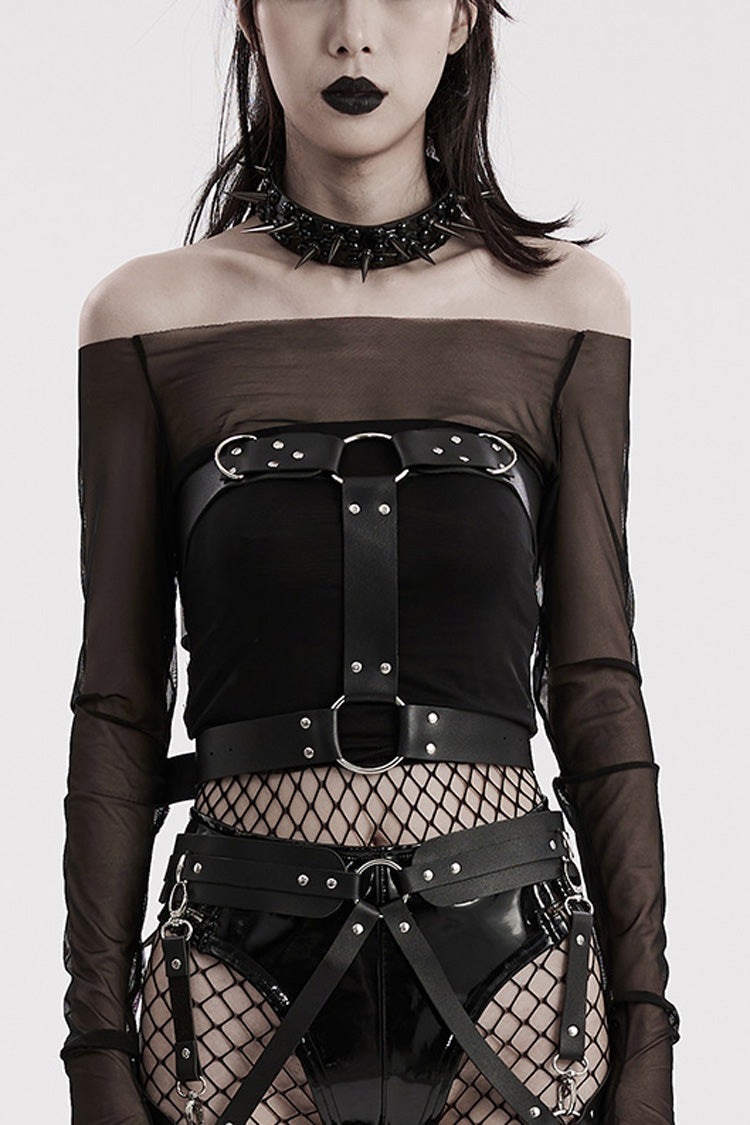 Black Women's Steampunk Buckle Faux Leather Body Harness